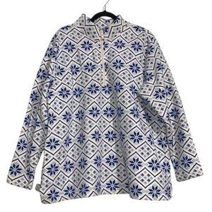 Laura Scott Womens Snowflake Pattern Quarter-Zip Fleece Pullover Sweater Blue &